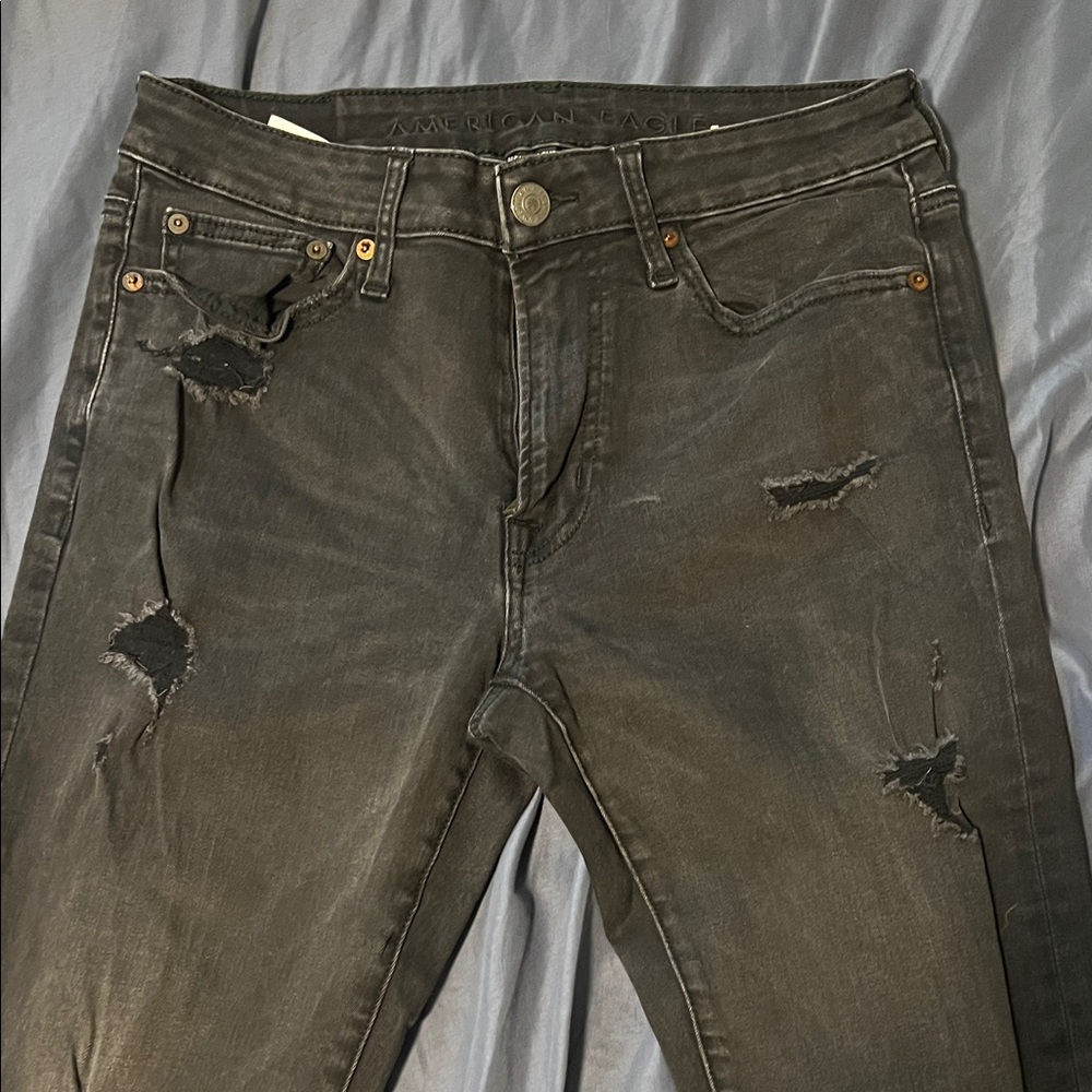 American Eagle Outfitters Charcoal Distressed Skinny Jeans
